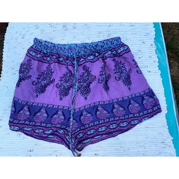 ARNHEM BOHO PURPLE BLOCK PRINT SHORTS S - Picture 1 of 6